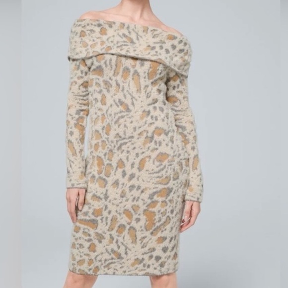 White House Black Market Dresses & Skirts - White House Black Market Leopard Print Off-Shoulder Sweater Dress XS (NWT)